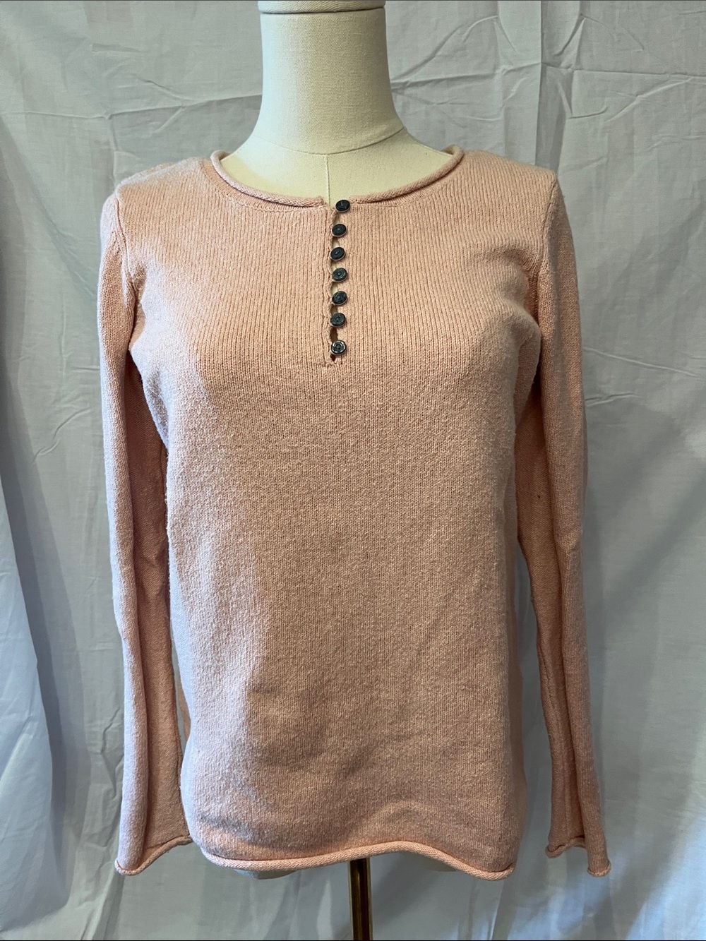 Women's Pink Long-Sleeve Button Henley Top